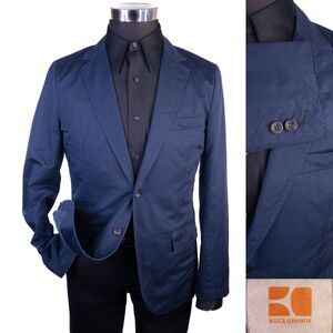 BOSS ORANGE Navy Blue Sport Coat Jacket Blazer Sz 36R Cotton Two Button